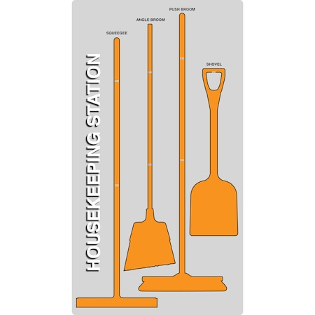 5S Supplies 5S Housekeeping Shadow Board Broom Station Version 6- Gray Board / Orange Shadows No Broom HSB-V6-GRAY/ORANGE-BO